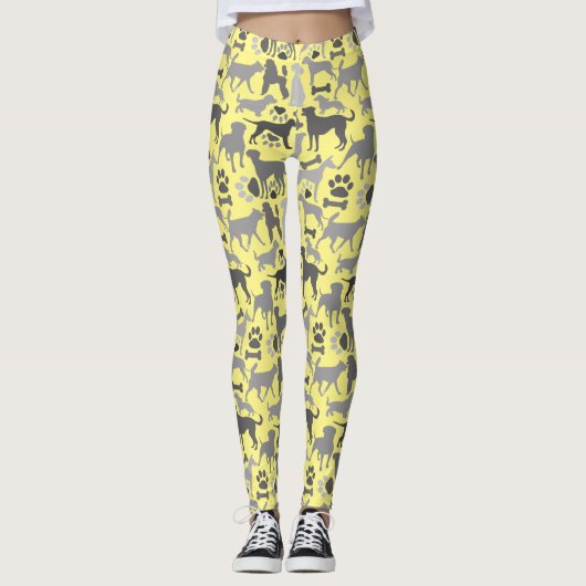 Honden en poten patroon 03.b Gele BG Leggings (Voorkant)