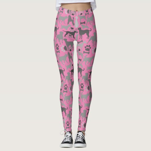 Honden en poten patroon 03.b Roze BG Leggings (Voorkant)
