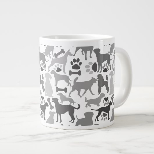 Honden en poten patroon 03.b Witte BG Grote Koffiekop (Voorkant rechts)