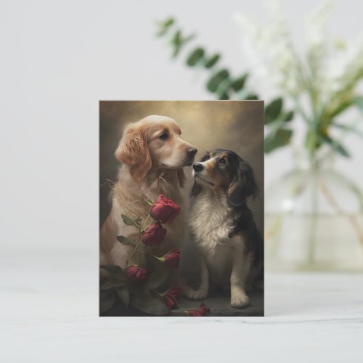 Honden en Rozen Valentijn/Jubileum Wenskaart Feestdagenkaart (Staand voorkant)