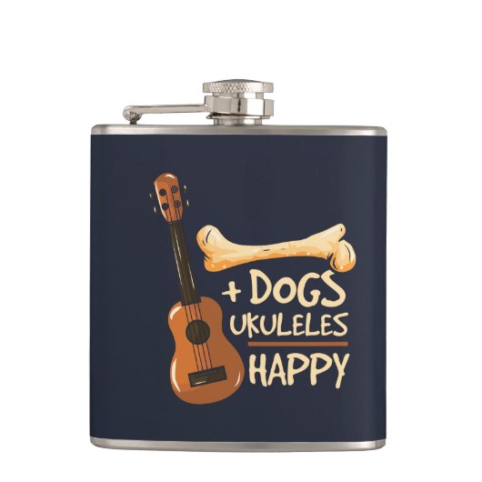 Honden en Ukulele maken me gelukkig Heupfles (Voorkant)
