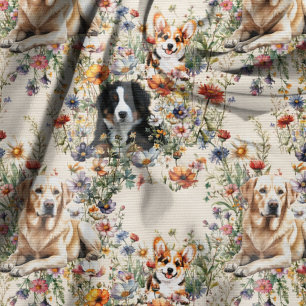 Honden en wilde bloemen naadloos herhalend patroon stof