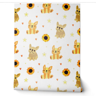 Honden en zonnebloemen behang