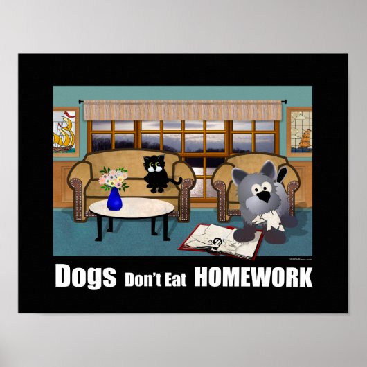 Honden eten geen thuiswerk poster (Voorkant)