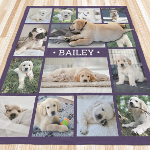 Honden Foto Collage Eenvoudig Modern Paars en Wit Fleece Deken