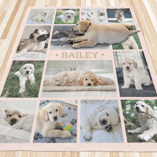 Honden Foto Collage Eenvoudig Modern Roze & Goud Fleece Deken
