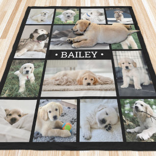 Honden Foto Collage Eenvoudig Modern Zwart en Wit Fleece Deken