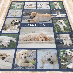 Honden Foto Collage Mooie Moderne Marineblauwe en  Fleece Deken