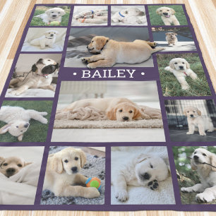 Honden Foto Collage Mooie Moderne Paarse en Witte Fleece Deken