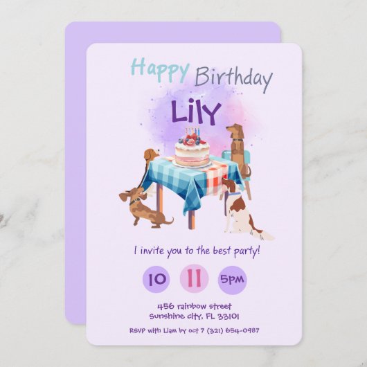 Honden gelukkige verjaardag uitnodiging (Voorkant / Achterkant)
