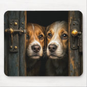 Honden gluren door een deuropening muismat (Voorkant)