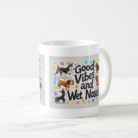 Honden, goede vibes en natte neuzen Speelse doodle Koffiemok (Voorkant rechts)