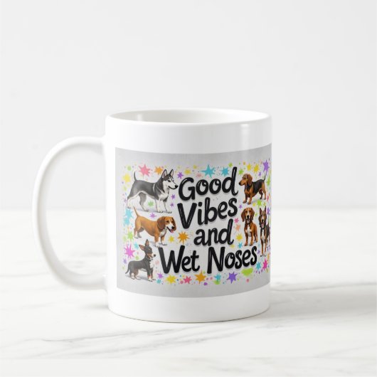 Honden, goede vibes en natte neuzen Speelse doodle Koffiemok (Links)