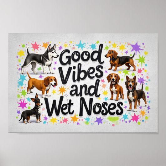 Honden, goede vibes en natte neuzen Speelse doodle Poster (Voorkant)