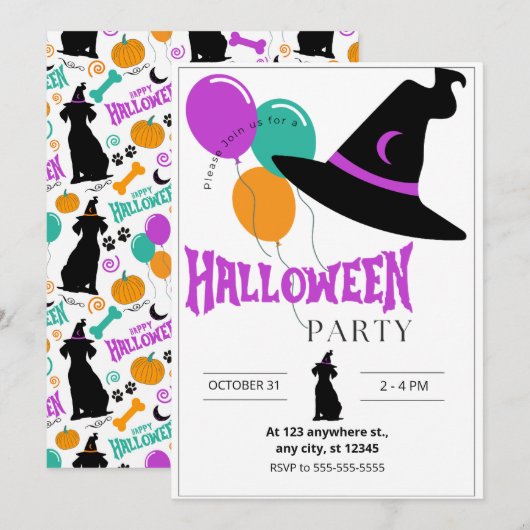 Honden Halloween Feest Uitnodiging (Voorkant / Achterkant)