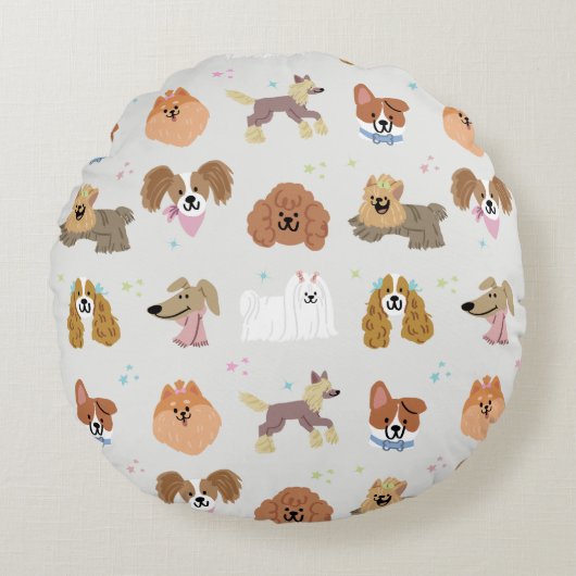 Honden Huisdieren Kinder kamer kinderkamer Decor Rond Kussen (Voorkant)