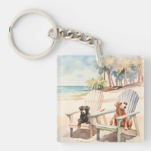 Honden in Adirondack Stoelen Kuststrand Sleutelhanger