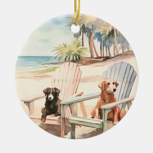 Honden in Adirondack Stoelen Pastel Beach Scene Keramisch Ornament (Voorkant)