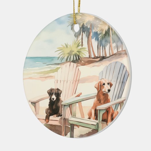 Honden in Adirondack Stoelen Pastel Beach Scene Keramisch Ornament (Links)