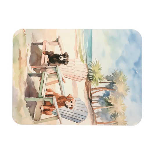 Honden in Adirondack Stoelen Pastel Beach Scene Magneet (Horizontaal)