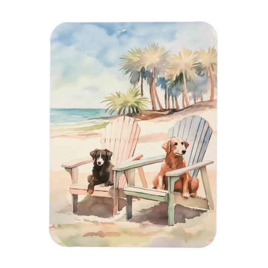 Honden in Adirondack Stoelen Pastel Beach Scene Magneet (Verticaal)