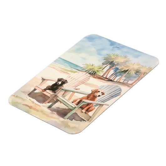 Honden in Adirondack Stoelen Pastel Beach Scene Magneet (Linkerzijde)