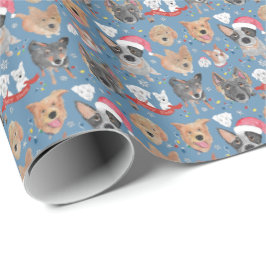 Honden in de buurt Kerstblauw Cadeaupapier