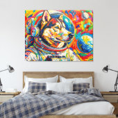HONDEN IN DE RUIMTE-HUSKY 4 CANVAS AFDRUK (Insitu (Slaapkamer))