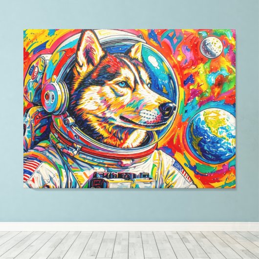 HONDEN IN DE RUIMTE-HUSKY 4 CANVAS AFDRUK (Insitu (Houten vloer))