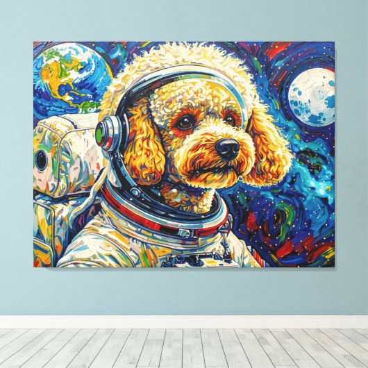 HONDEN IN DE RUIMTE-POODLE 24 CANVAS AFDRUK (Insitu (Houten vloer))