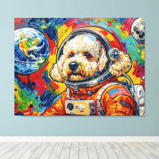 HONDEN IN DE RUIMTE-POODLE 2 CANVAS AFDRUK (Insitu (Houten vloer))