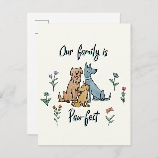 Honden in de tuin IV | Ons gezin is een poofaffel Briefkaart (Voorkant / Achterkant)