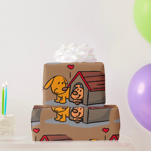 Honden in een doghuis-omslagpapier cadeaupapier