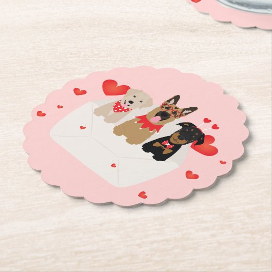Honden in envelope Love Kartonnen Onderzetters (Gekanteld)