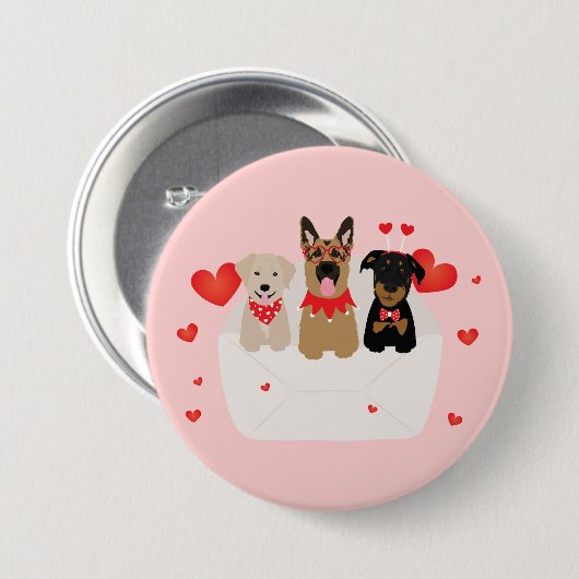 Honden in envelope Love Ronde Button 7,6 Cm (Voorkant /achterkant)