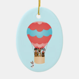 Honden in heteluchtballon keramisch ornament