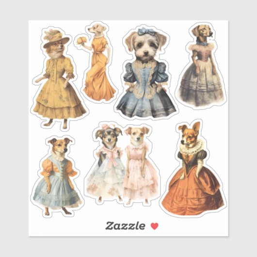 Honden in Jurken Antiek Junk Journal Kit Sticker (Vel)