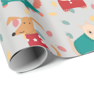 Honden in kerstkeuken cadeaupapier