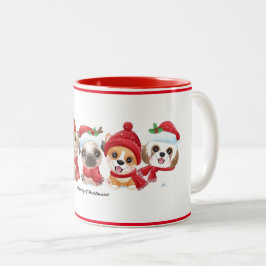 Honden in Santa Hats Animals Puppies Modern Holida Tweekleurige Koffiemok