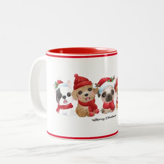Honden in Santa Hats Animals Puppies Modern Holida Tweekleurige Koffiemok (Voorkant links)