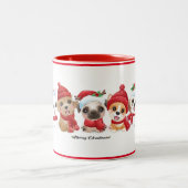 Honden in Santa Hats Animals Puppies Modern Holida Tweekleurige Koffiemok (Center)