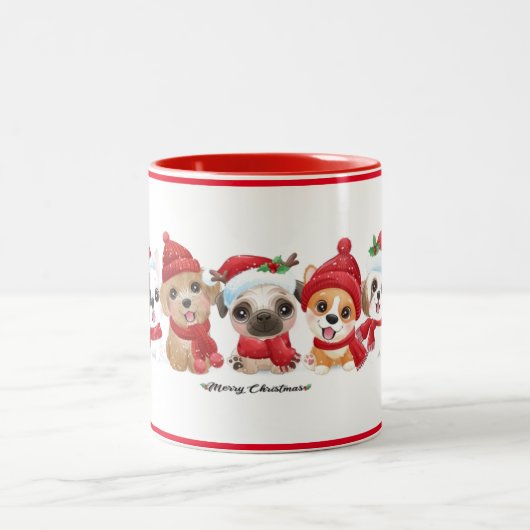 Honden in Santa Hats Animals Puppies Modern Holida Tweekleurige Koffiemok (Center)