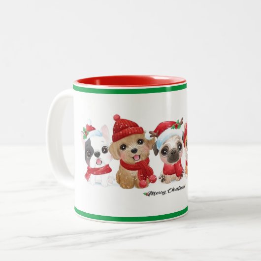 Honden in Santa Hats Animals Puppies Modern Holida Tweekleurige Koffiemok (Voorkant links)