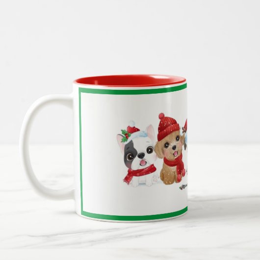 Honden in Santa Hats Animals Puppies Modern Holida Tweekleurige Koffiemok (Links)