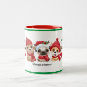 Honden in Santa Hats Animals Puppies Modern Holida Tweekleurige Koffiemok (Center)