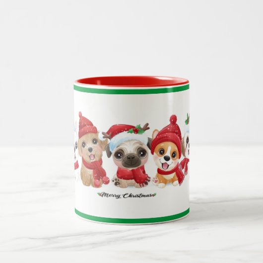 Honden in Santa Hats Animals Puppies Modern Holida Tweekleurige Koffiemok (Center)