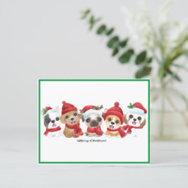 Honden in Santa Hats Animals Puppies Moderne Groen Feestdagenkaart