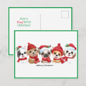 Honden in Santa Hats Animals Puppies Moderne Groen Feestdagenkaart (Voorkant / Achterkant)
