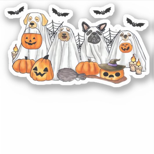 Honden in spookkostuums Halloween Classic T-Shirt Sticker (Voorkant)