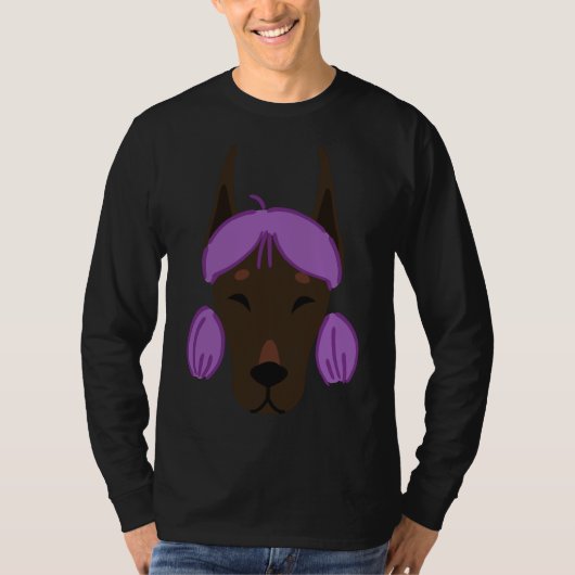 Honden in Wigs Funny Paarse Doberman T-shirt (Voorkant)